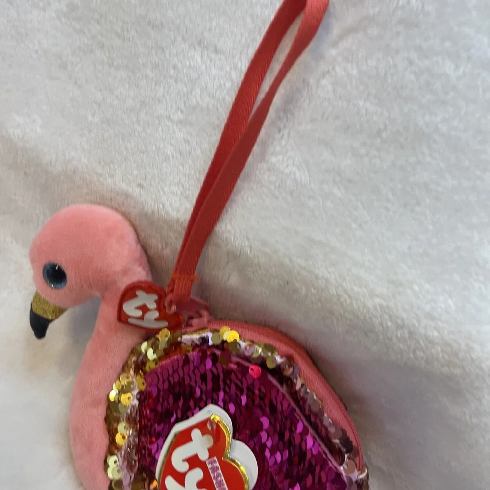 Ty Fashion Gilda Flamingo Pink Sequin Coin Purse‎ Wristlet 95227